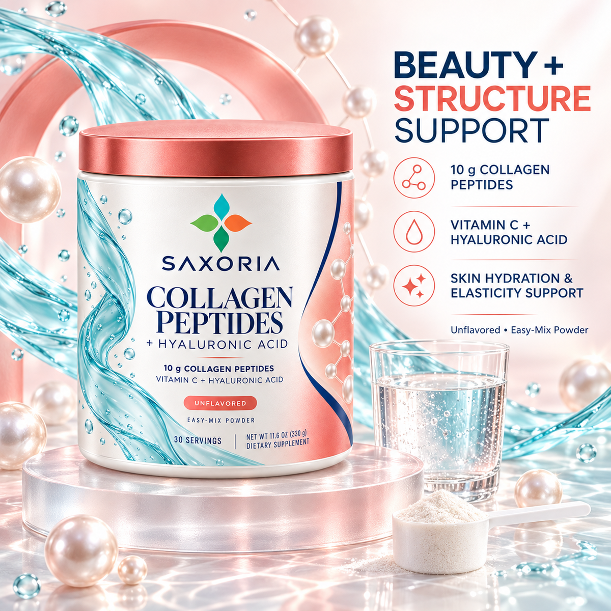 Saxoria Collagen Peptides + Hyaluronic Acid Powder