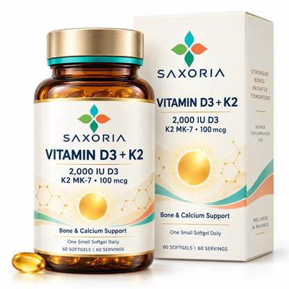 Saxoria Vitamin D3 2,000 IU + K2 MK-7 Softgels