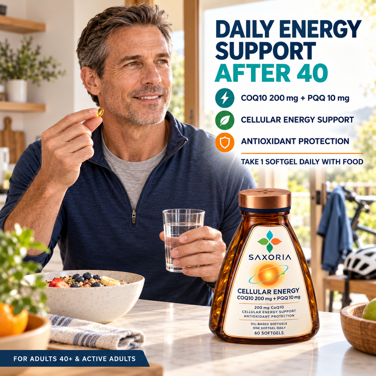Saxoria CoQ10 200 mg + PQQ Cellular Energy Softgels