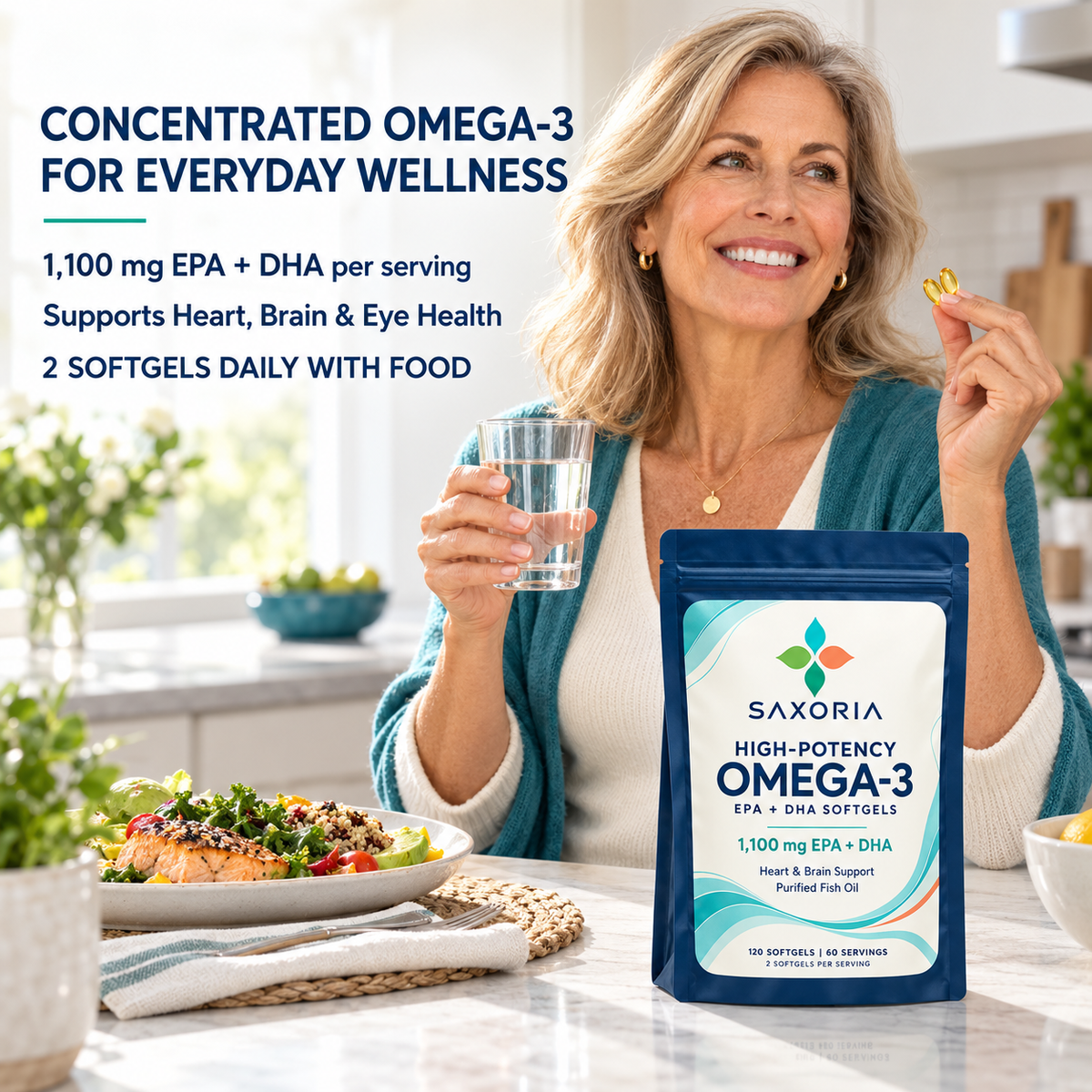 Saxoria High-Potency Omega-3 EPA + DHA Softgels