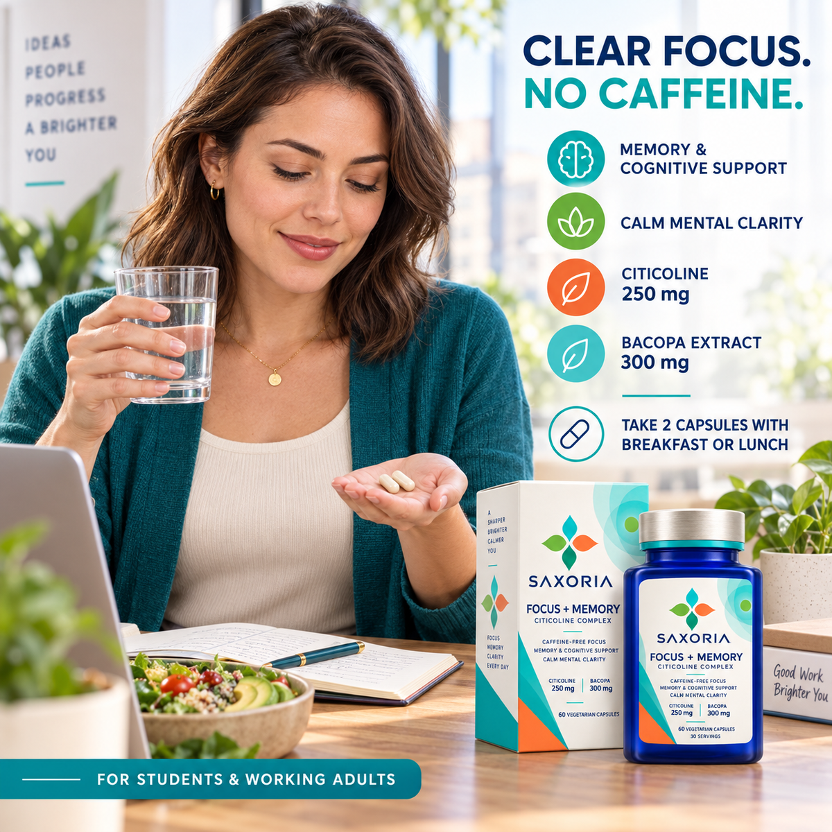 Saxoria Focus + Memory Citicoline Complex Capsules