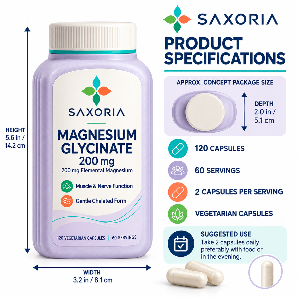 Saxoria Magnesium Glycinate 200 mg Capsules
