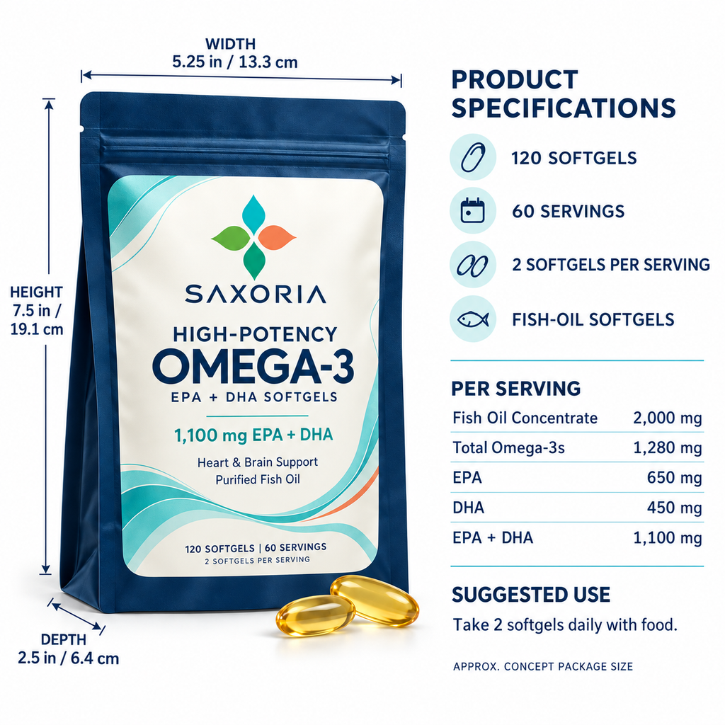 Saxoria High-Potency Omega-3 EPA + DHA Softgels