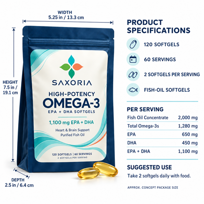 Saxoria High-Potency Omega-3 EPA + DHA Softgels