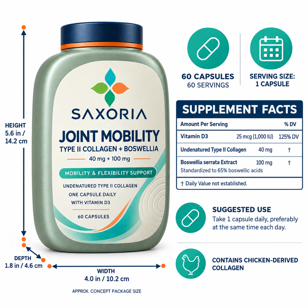Saxoria Joint Mobility Type II Collagen + Boswellia Capsules