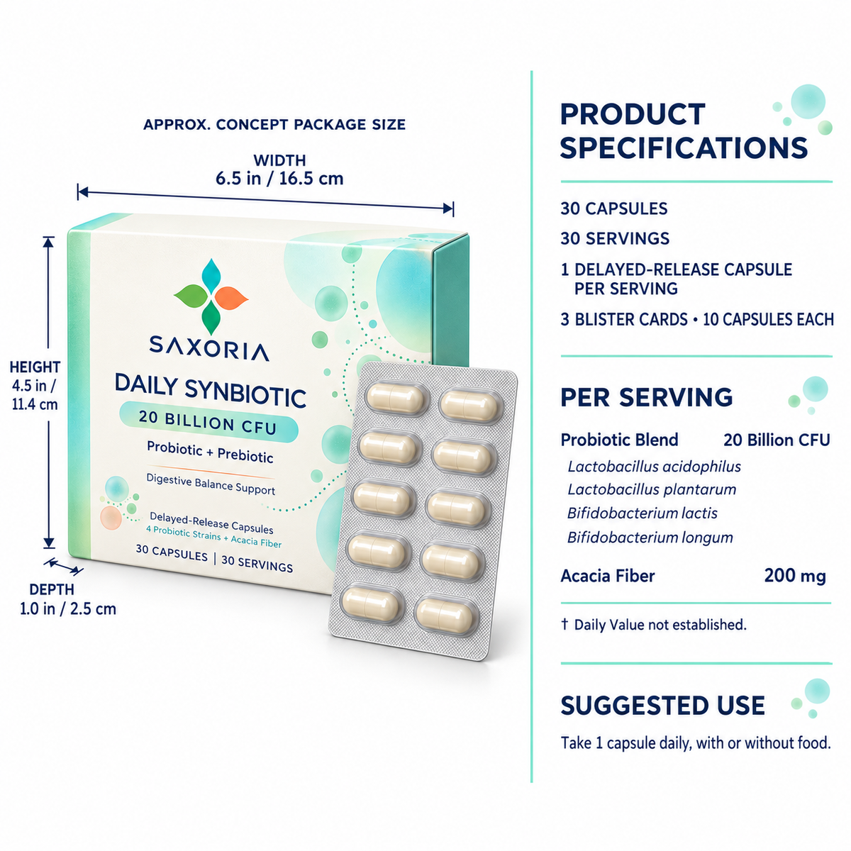 Saxoria Daily Synbiotic 20 Billion CFU Capsules