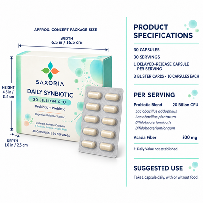Saxoria Daily Synbiotic 20 Billion CFU Capsules
