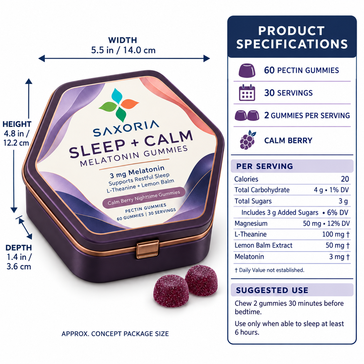 Saxoria Sleep + Calm Melatonin Gummies