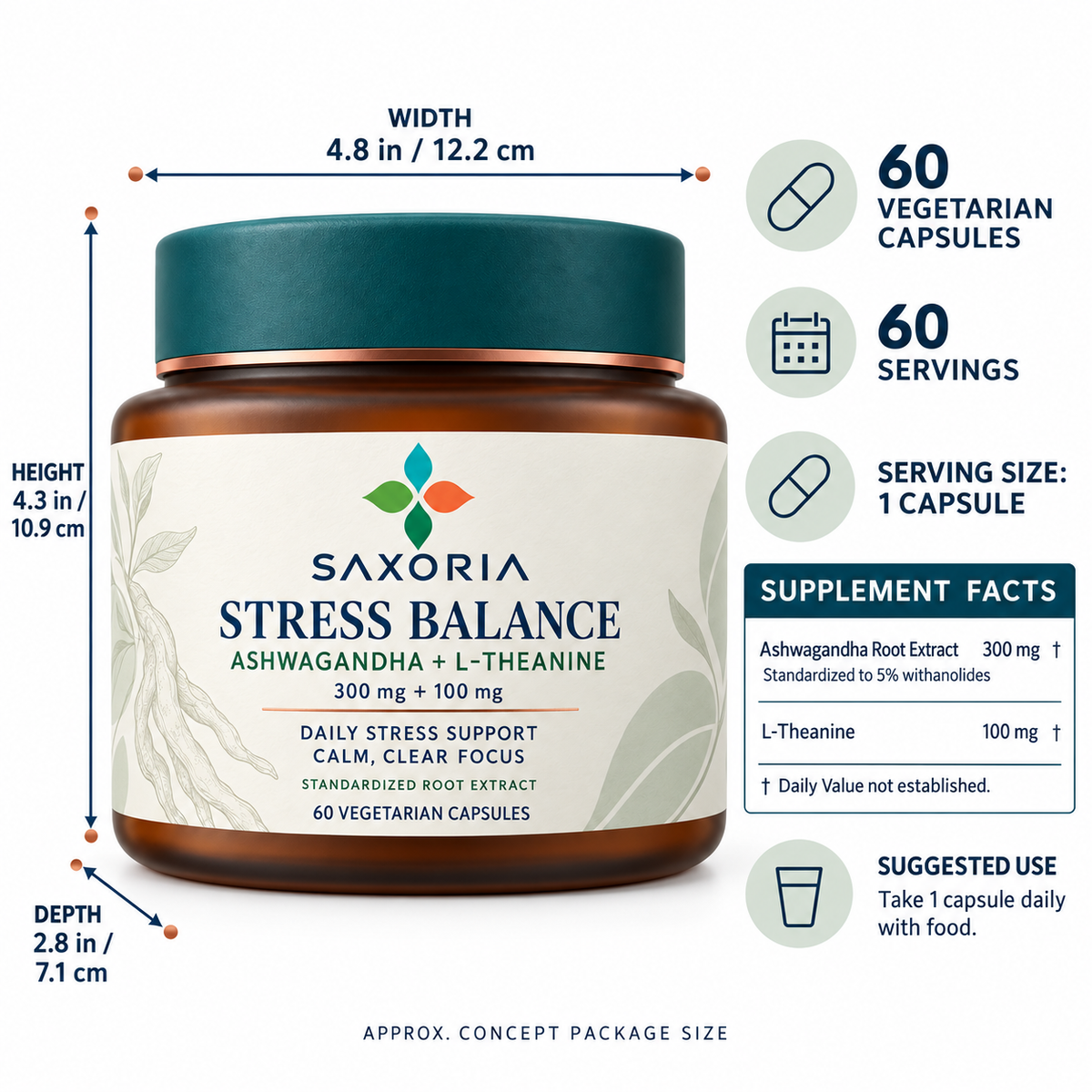 Saxoria Stress Balance Ashwagandha + L-Theanine Capsules