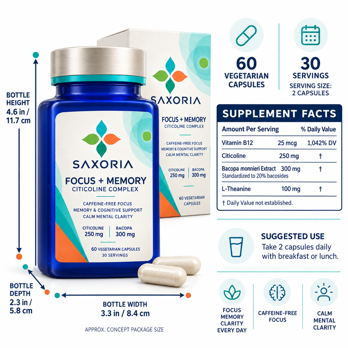 Saxoria Focus + Memory Citicoline Complex Capsules