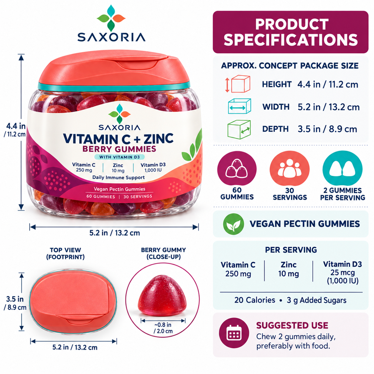 Saxoria Vitamin C + Zinc Berry Gummies