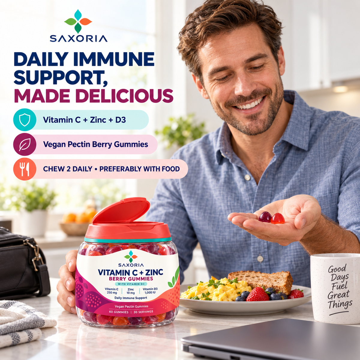 Saxoria Vitamin C + Zinc Berry Gummies