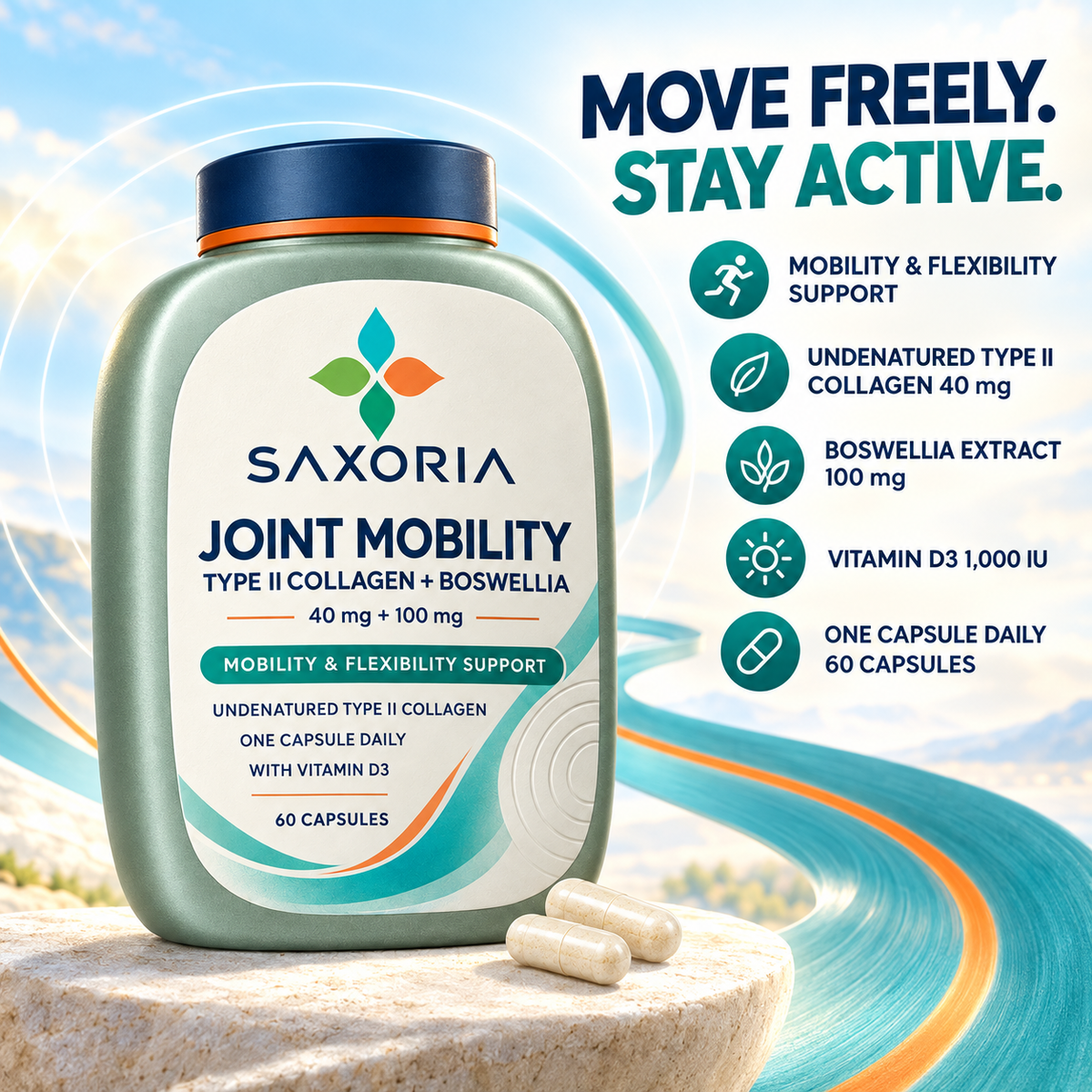 Saxoria Joint Mobility Type II Collagen + Boswellia Capsules