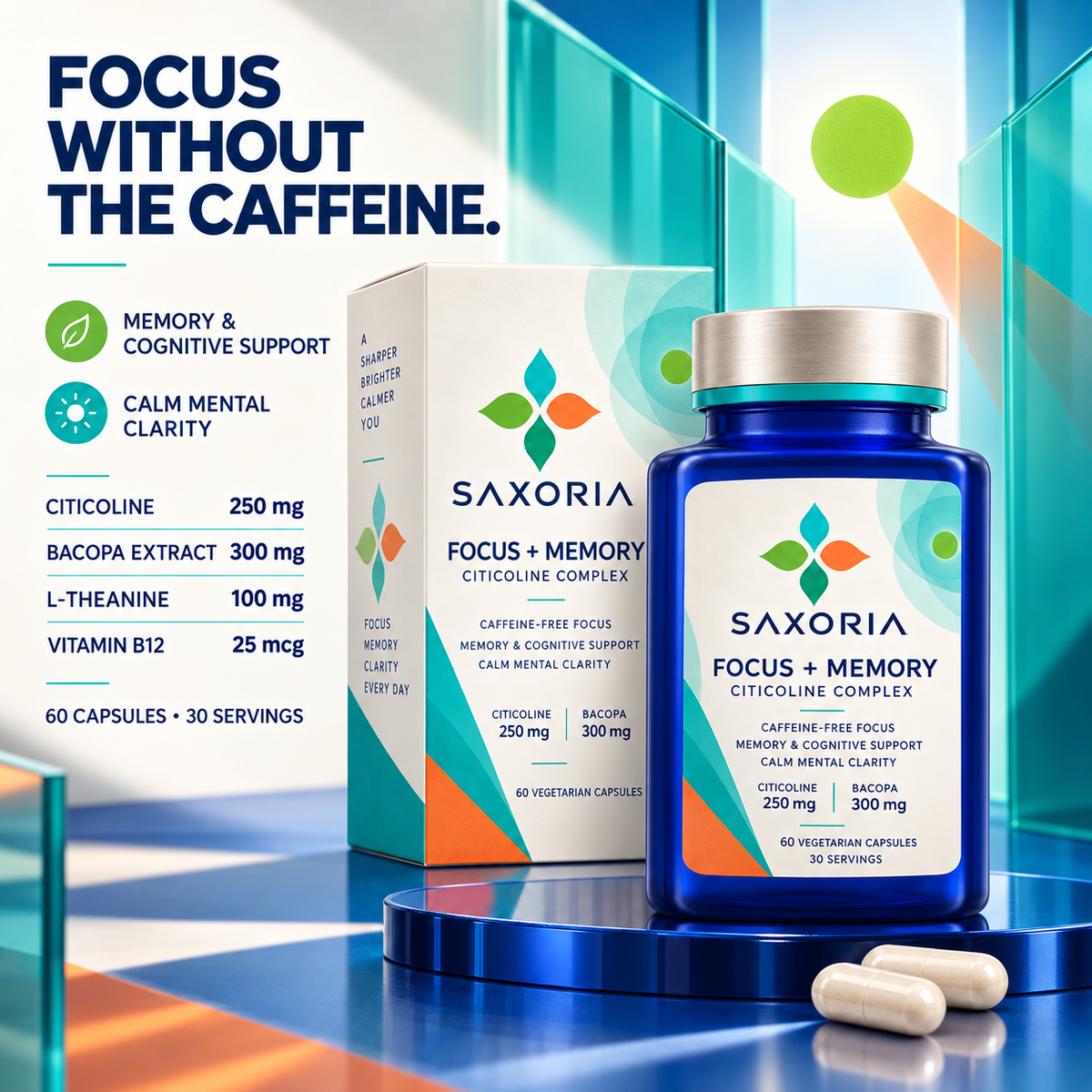 Saxoria Focus + Memory Citicoline Complex Capsules